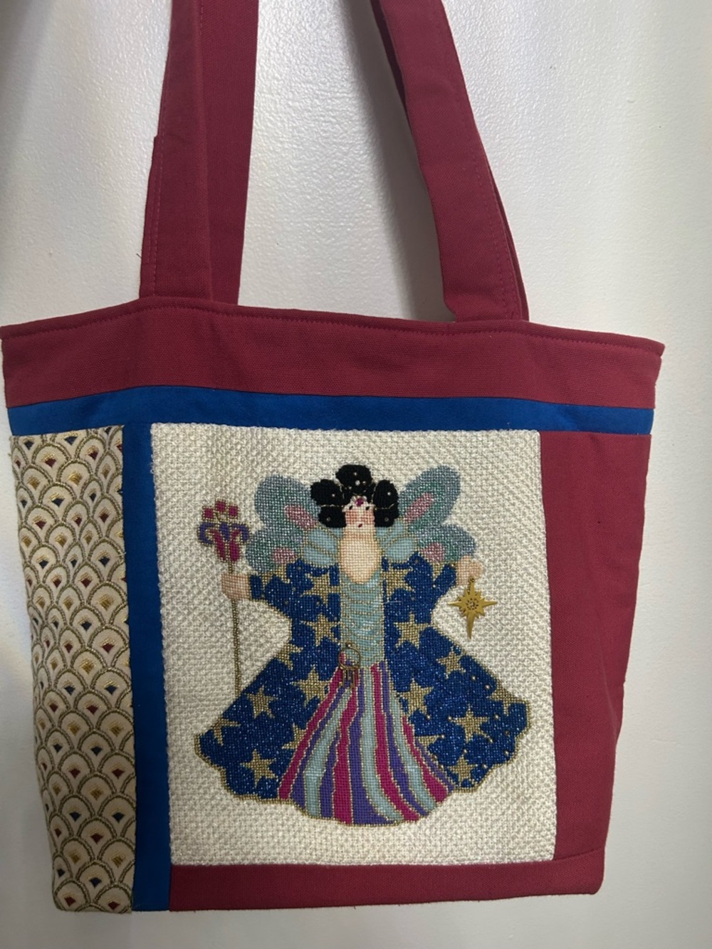 Handcrafted Embroidered Angel Celestial Vintage Tote Bag